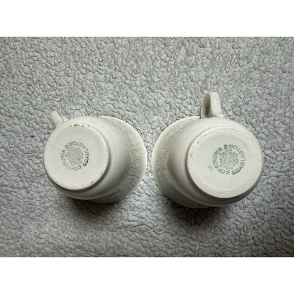 Wedgewood Embossed Queensware Cup & Saucer Ivory And Blue Set of 2 - Picture 4 of 8